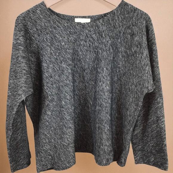 Eileen Fisher Gray Petite Medium Virgin Wool and Organic Cotton Relaxed Sweater - Picture 1 of 7